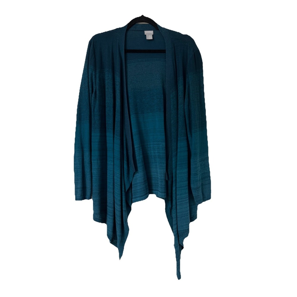 Chicos Sweater Womens 3 US XL Ombré Blue Waterfall Cardigan Open Front Knit - Picture 1 of 6